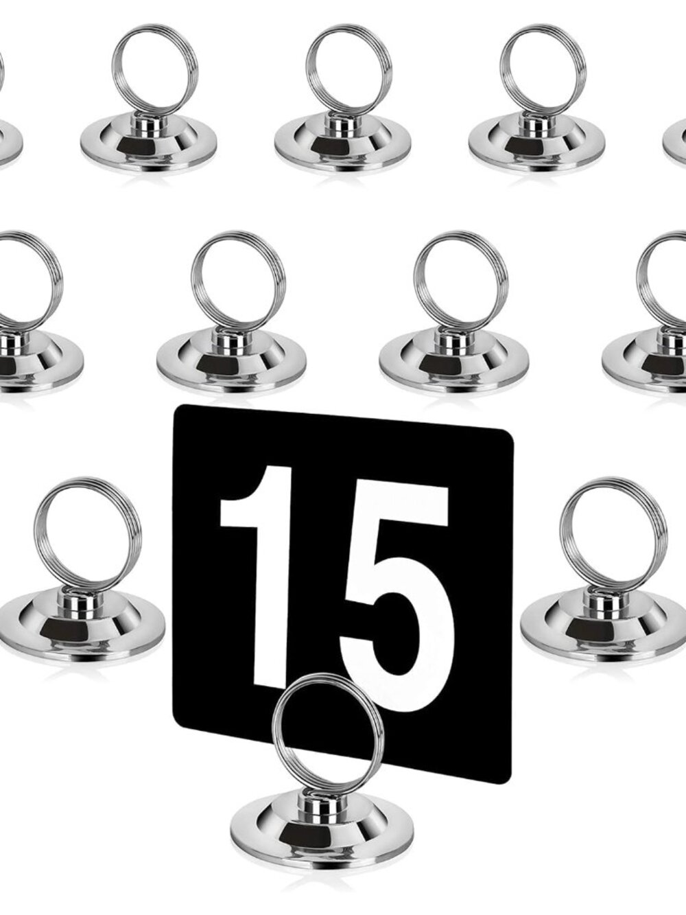 Ring-Clip Table Number Holder / Place Card Stand, 1.5 Inch, Silver, Metal, Set o